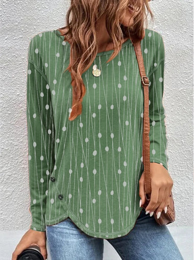 Casual Long Sleeve Crew Neck Geometric Loose Regular T-Shirt