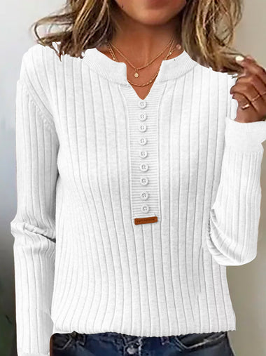 Loose Long Sleeve Notched Plain Casual Regular Sweater