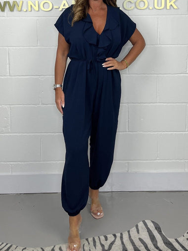 Crew Neck Short Sleeve Plain Casual Ankle Jumpsuit