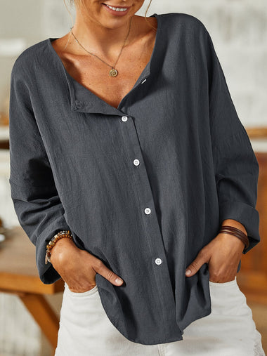 Casual Long Sleeve Shirt Collar Plain Loose Regular Shirt