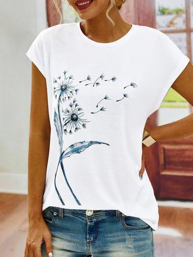 Crew Neck Short Sleeve Floral Casual Regular T-Shirt