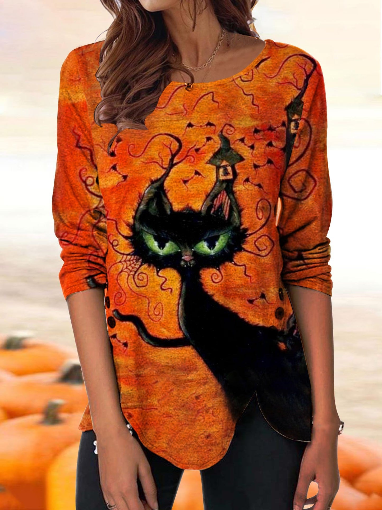 Loose Long Sleeve Crew Neck Animal Picture Casual Regular T-Shirt