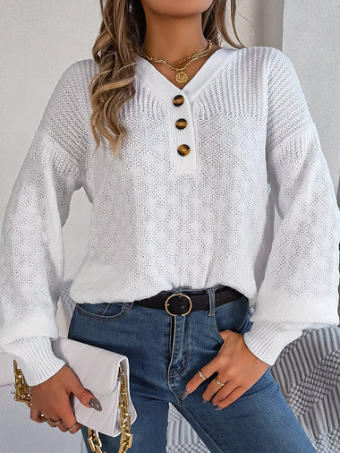 Casual Long Sleeve V Neck Plain Loose Regular Sweater