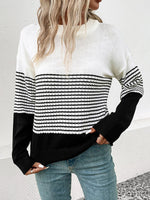 Casual Long Sleeve Crew Neck Striped Loose Regular Sweater