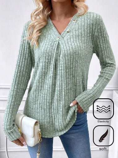 Loose Long Sleeve V Neck Plain Casual Regular Blouse