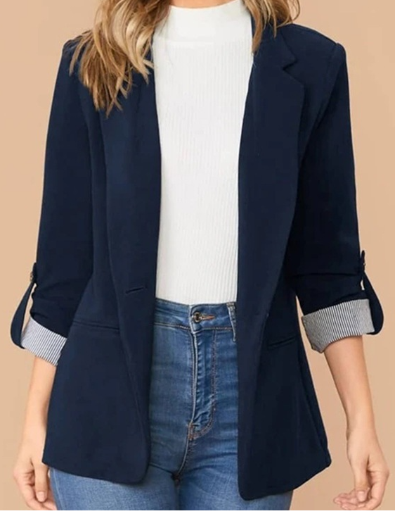 Loose Long Sleeve Color Block Casual Regular Blazers