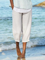 Casual Plain Split Joint Loose Capris Pants