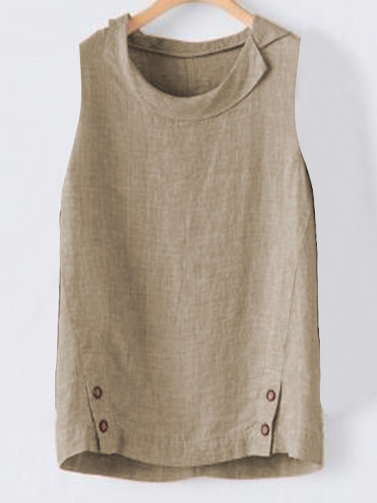 Linen Sleeveless Asymmetrical Neck Plain Regular Top