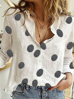 Loose Long Sleeve V Neck Polka Dots Casual Regular Shirt