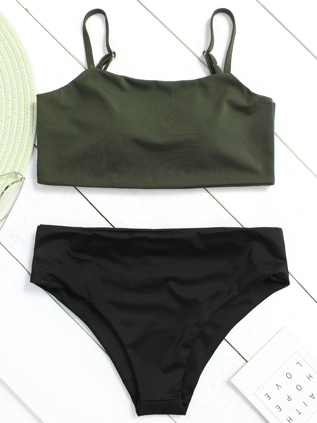 Wholesale Green Sleeveless Square Neck High-Waist Bikinis Set
