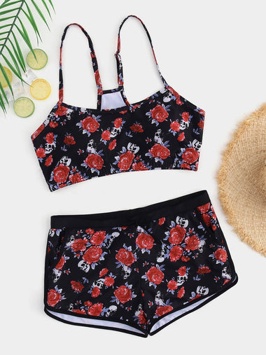 Wholesale Floral Print Sleeveless Plus Size Swimwear