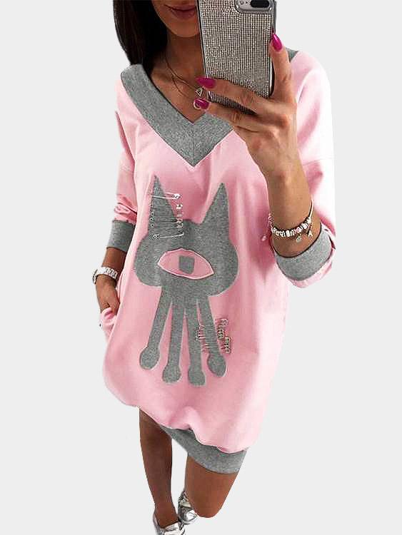 Wholesale V-Neck Long Sleeve Pink Dresses