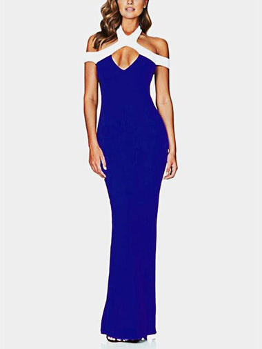 Wholesale Halter Cold Shoulder Cut Out Sleeveless Navy Sexy Dresses