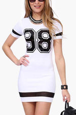 Wholesale White Round Neck Short Sleeve Letter Mini Dresses