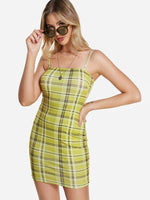 Wholesale Green Grid Spaghetti Strap Bodycon Hem Dresses