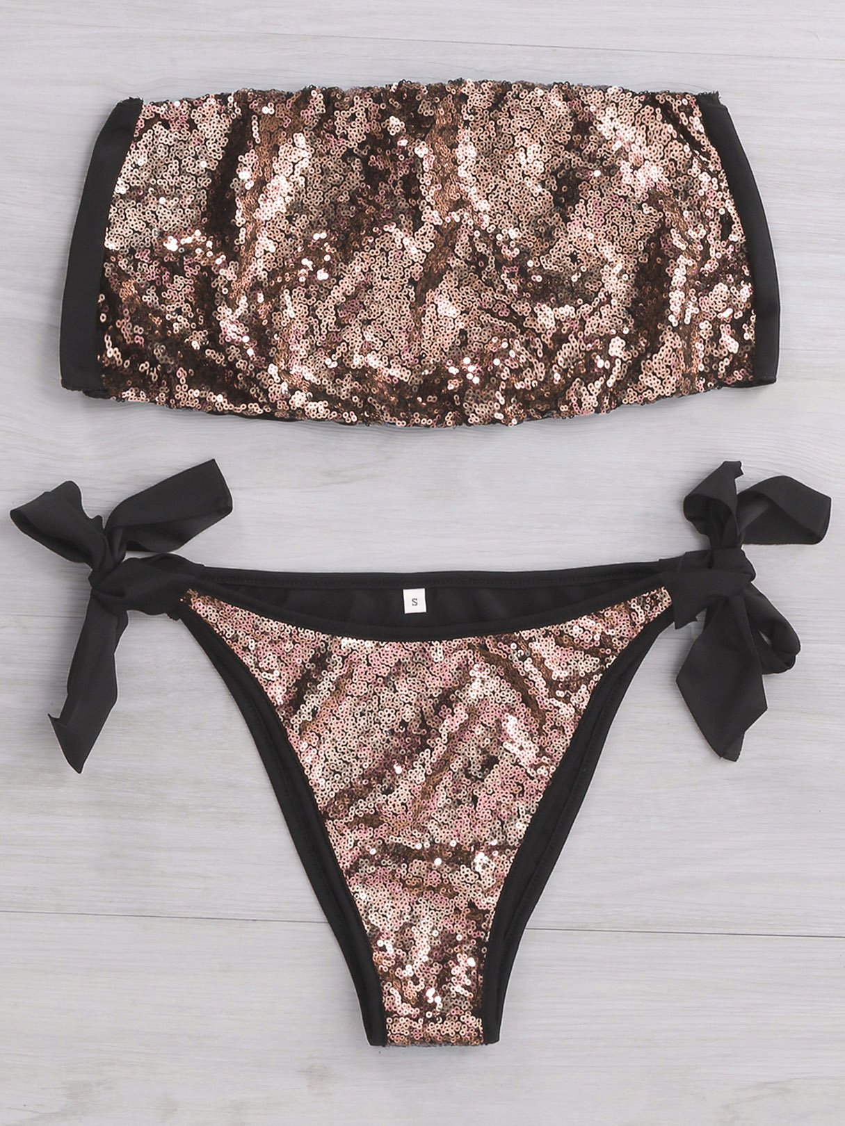 Wholesale Off The Shoulder Sleeveless Sequins Embellished Bikinis