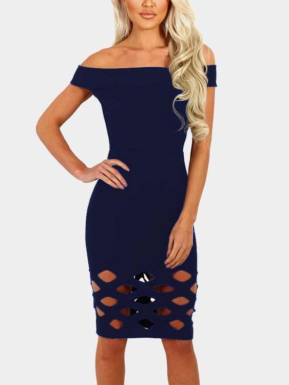 Wholesale Off The Shoulder Hollow Navy Dresses