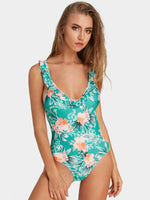 Wholesale Deep V-Neck Sleeveless Floral Print Tie-Up One-Pieces Swimwear