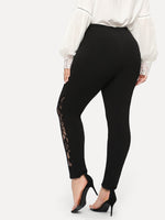 Plus Elastic Waist Lace Insert Pants