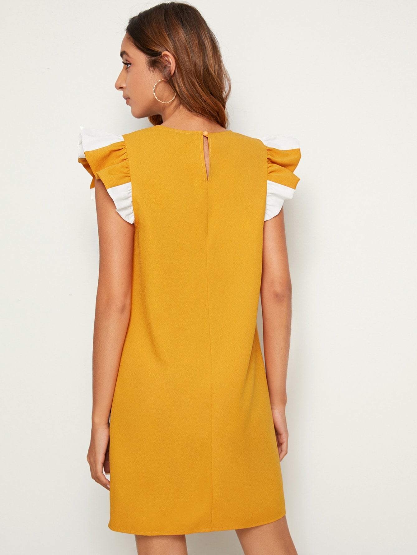 Ruffle Armhole Colorblock Tunic Dress