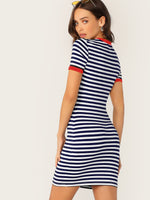 Pocket Patched Striped Ringer Tee Dress