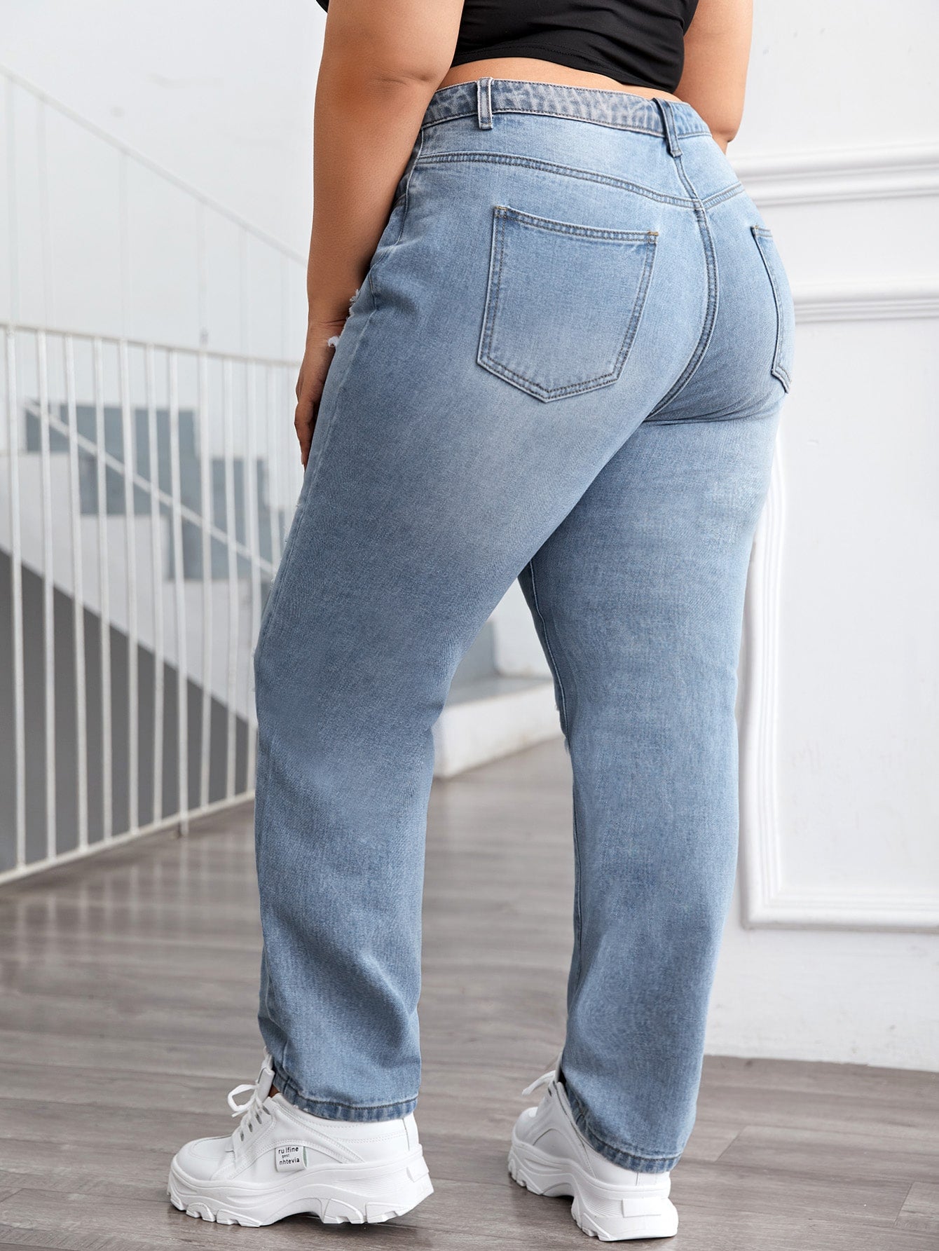 Plus Light Wash High Waist Ripped Jeans