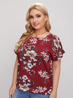 Plus Floral Print Cuffed Top