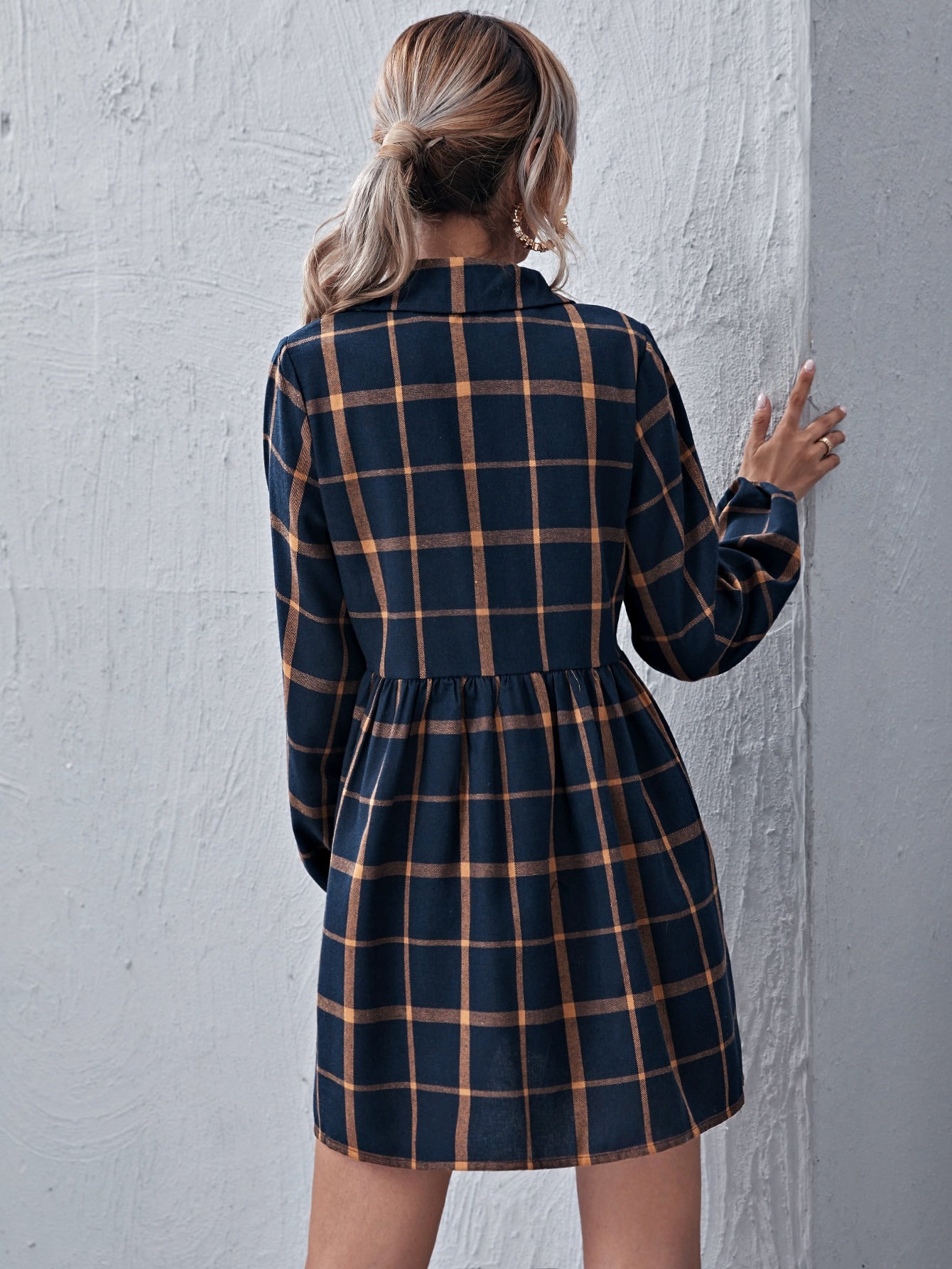 Plaid Pattern Button Front Dress