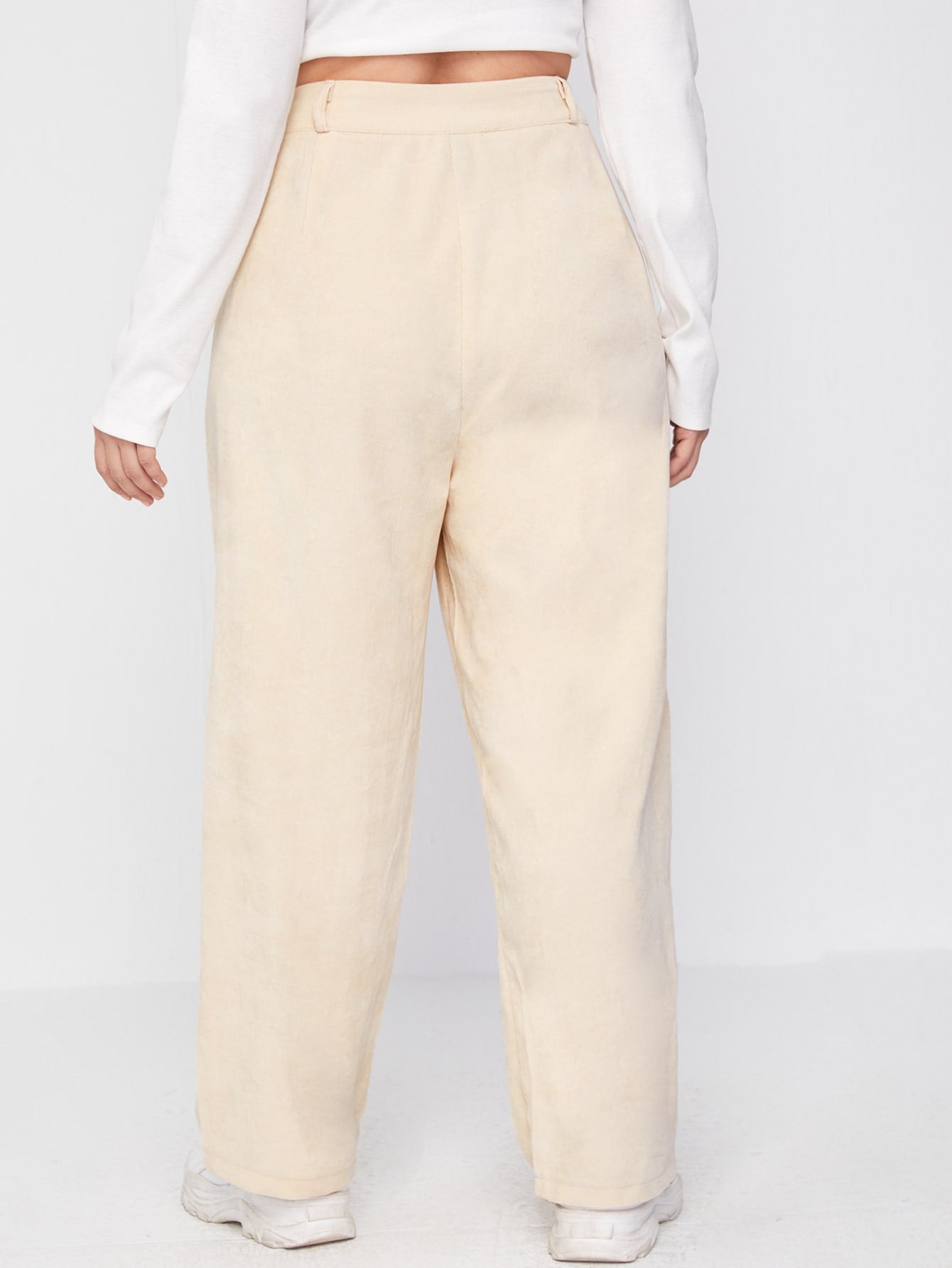 Plus Corduroy Slant Pocket Wide Leg Pants