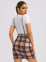 Split Hem Plaid Suspender Dress Without Tee