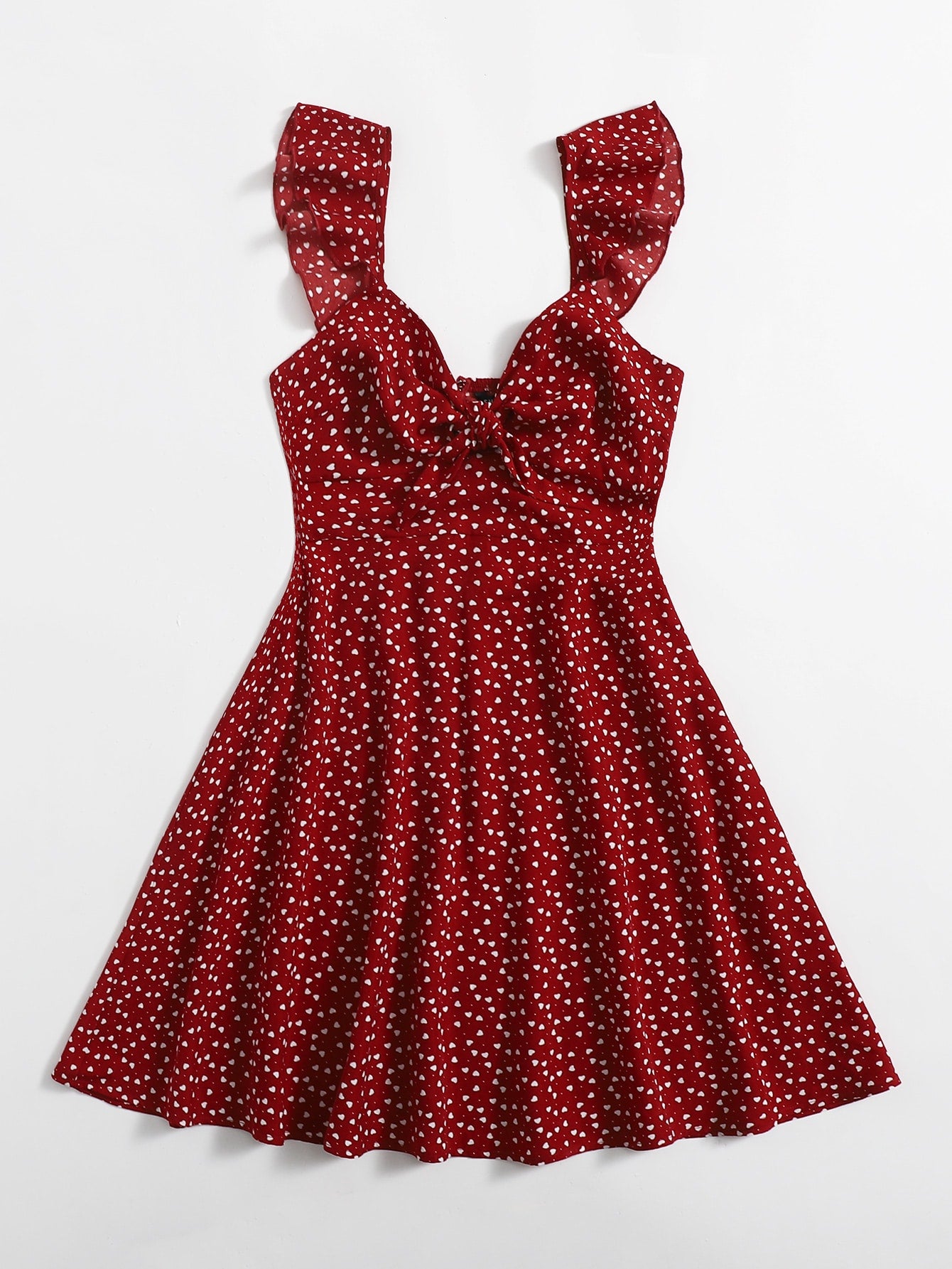 Ruffle Strap Allover Heart Dress