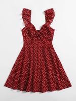 Ruffle Strap Allover Heart Dress