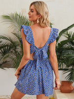 Ditsy Floral Ruffle Armhole Tie Backless Dress