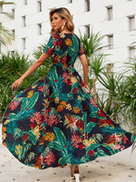 Floral And Tropical Print Belted Wrap Dress