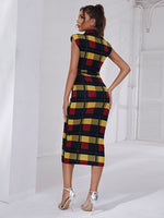 Plaid Self Tie Bodycon Dress