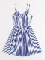 Two Tone Striped Button Front Slip Dress