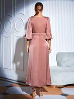 Solid Satin Bishop Sleeve Dress