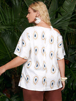 Plus Allover Print Asymmetrical Neck Blouse