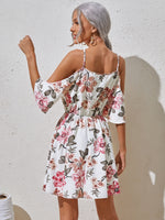 Cold Shoulder Lace Detail Floral Print Dress