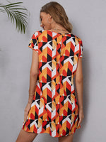 Geo Print Cut Out V Neck Batwing Sleeve Tee Dress