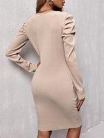 Button Through Ribbed Knit Bodycon Dress