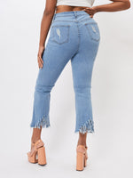 X SRV Plus Ripped Fringe Hem Flare Leg Jeans