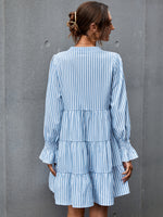 Striped Flounce Sleeve Smock Dress