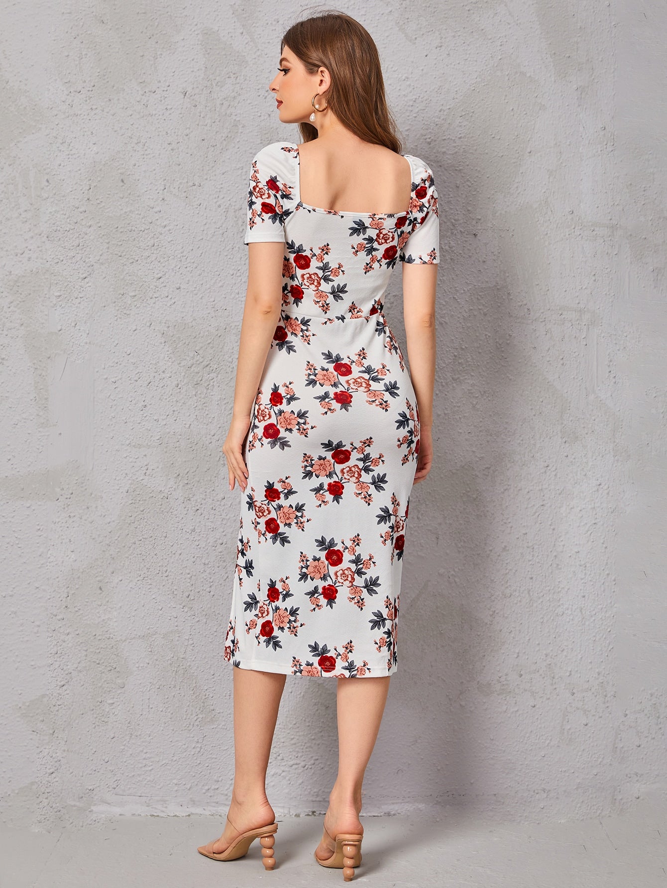 Floral Print Split Thigh Dress