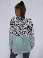 Leopard Pattern Kangaroo Pocket Flannel Hoodie