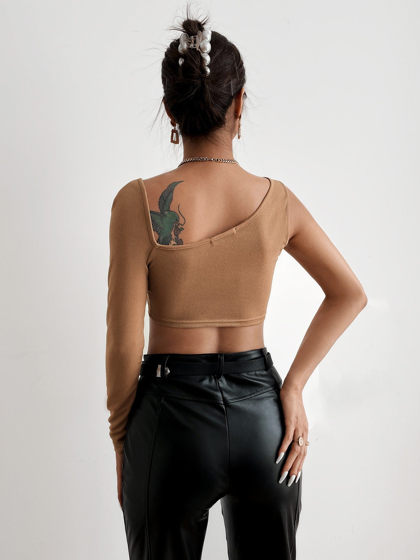 Solid Asymmetrical Neck Crop Top