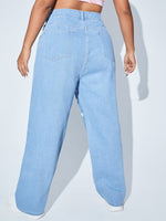 Plus High Waist Two Tone Heart Print Jeans