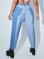 Plus High Waist Two Tone Mom Fit Jeans