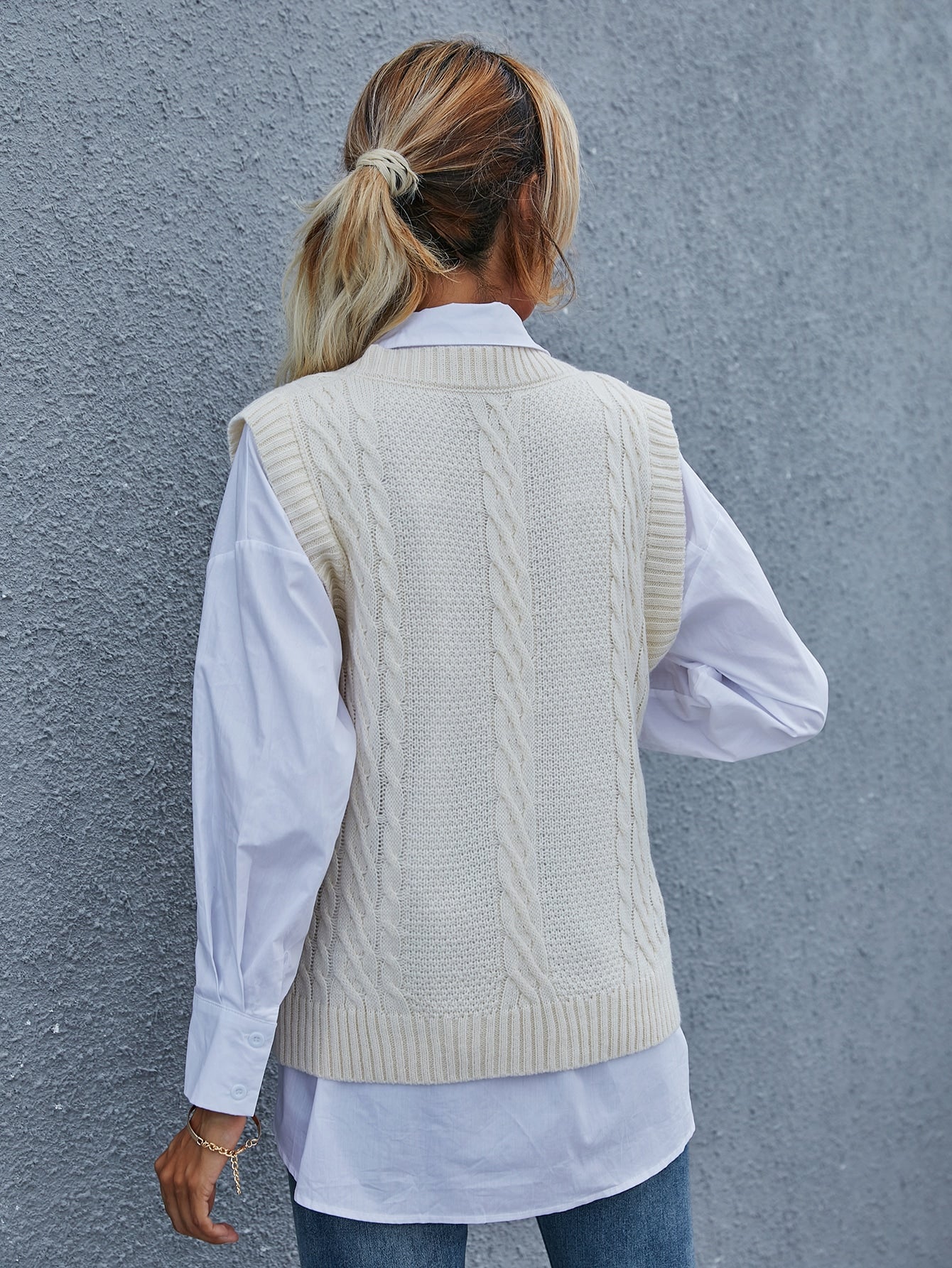 V Neck Cable Knit Sweater Vest