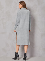 Turtle Neck Slit Hem Sweater Dress Without Belt